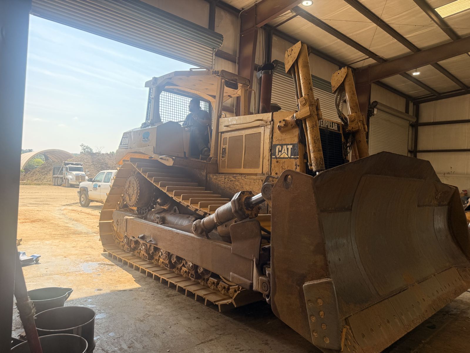 Cat dozer at the Brown Bros. shop